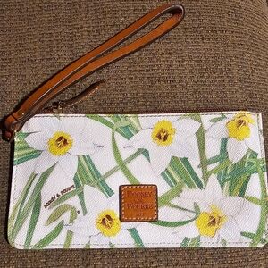 Dooney and Bourke Leather Floral Wristlet Clutch Lillies EUC